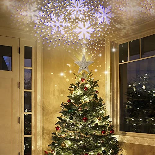 DR.DUDU Christmas Tree Topper, With Rotating Snowflake LED Projector, 3D Glitter Gold Christmas Tree Star, Christmas Decorations Treetop For Winter Home Holiday Decor 7 DR.DUDU Christmas Tree Topper, With Rotating Snowflake LED Projector, 3D Glitter Gold Christmas Tree Star, Christmas Decorations Treetop For Winter Home Holiday Decor - Image 5
