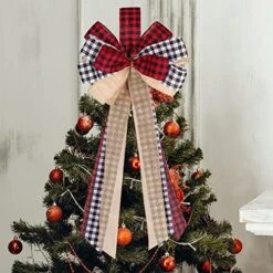 WBCBEC Christmas Tree Bow Topper, 31 X 13 Inches Red Black Christmas Bow Topper, Handmade Buffalo Plaid Decorative Bow, Burlap Wreath Bows Xmas Tree Topper, Handmade Tree Toppers Christmas Decorations 17 WBCBEC Christmas Tree Bow Topper, 31 X 13 Inches Red Black Christmas Bow Topper, Handmade Buffalo Plaid Decorative Bow, Burlap Wreath Bows Xmas Tree Topper, Handmade Tree Toppers Christmas Decorations -National Tree Company Sale Shop 51paToaaGxL. AC