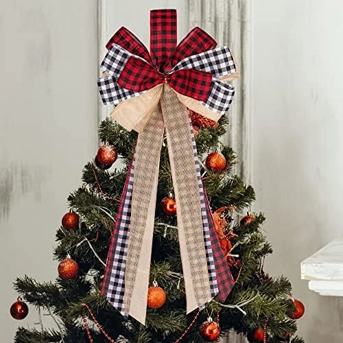 WBCBEC Christmas Tree Bow Topper, 31 X 13 Inches Red Black Christmas Bow Topper, Handmade Buffalo Plaid Decorative Bow, Burlap Wreath Bows Xmas Tree Topper, Handmade Tree Toppers Christmas Decorations 10 WBCBEC Christmas Tree Bow Topper, 31 X 13 Inches Red Black Christmas Bow Topper, Handmade Buffalo Plaid Decorative Bow, Burlap Wreath Bows Xmas Tree Topper, Handmade Tree Toppers Christmas Decorations - Image 8