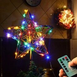 Kingleder Star Tree Toppers Christmas Decorations, Lighted Rustic Rattan Star With Battery Operated Copper Wire Lights For Christmas Tree Decorations(Warm White) -National Tree Company Sale Shop 51pkE1MrX0L. AC
