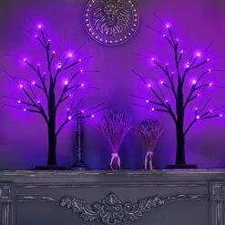 2-Pack 2FT Lighted Black Halloween Tree For Tabletop, Upgraded Spooky Tree With 24 LED Purple Lights, Battery Operated Or USB Halloween Tree With Lights For Halloween Decorations Indoor Home -National Tree Company Sale Shop 51plPttJMKL