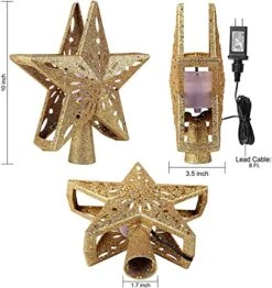 Christmas Star Tree Topper With Built-in Led Snowflake Projector Lights 10 Inch Hollowed Pentagram Tree Topper,Plug In Christmas Tree Ornament For Indoor Office Xmas New Year Holiday Tree Decoration -National Tree Company Sale Shop 51pzpwxkHnL