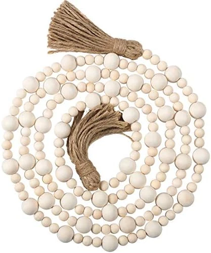 Christmas Wood Bead Garlands With Tassels Farmhouse Rustic Country Boho Decorations Natural Wall Hanging Vase Handle Door Prayer Beads For Xmas Tiered Tray Decor (Wood Color, 7.9 Feet) 6 Christmas Wood Bead Garlands With Tassels Farmhouse Rustic Country Boho Decorations Natural Wall Hanging Vase Handle Door Prayer Beads For Xmas Tiered Tray Decor (Wood Color, 7.9 Feet) - Image 4