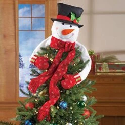Collections Etc Christmas Hugging Snowman Tree Topper With Red Mittens And Draping Red Scarf - Festive Christmas Tree Decoration -National Tree Company Sale Shop 51q6EixrVZL