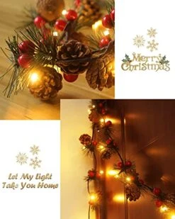 Christmas Garland With Lights, Battery Operated Christmas Lights, String Lights With Bell, Needle, Pine Cones, Red Berries, Xmas Wreath For Tree, Fireplace, Indoor Decorations, 2m/6.6FT, 20 Led 10 Christmas Garland With Lights, Battery Operated Christmas Lights, String Lights With Bell, Needle, Pine Cones, Red Berries, Xmas Wreath For Tree, Fireplace, Indoor Decorations, 2m/6.6FT, 20 Led -National Tree Company Sale Shop 51qZe4BN1lL