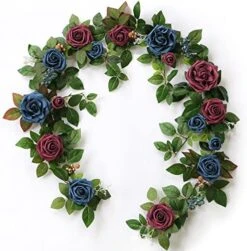 PONATIA 5FT Handcrafted Artificial Rose Flower Garland, Dusty Blue Flowers Greenery Garland For Wedding Ceremony Garlands Backdrop Arch Flowers, Ceremony Reception Table Decorations -National Tree Company Sale Shop 51qhi8xp6nL. AC