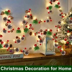 [ Timer ] 9FT Prelit Christmas Garland With Lights Battery Operated Garland String Lights 30LED Warm White Lights 52 Red Berries 35 Pinecones Christmas Decorations Indoor Outdoor Xmas Home Decor -National Tree Company Sale Shop 51qtqgzxRFL