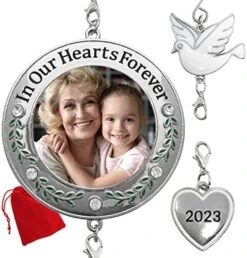 2023 Memorial Christmas Photo Ornament - In Our Hearts Forever - Remembrance Keepsake With Clear Gems And Floral Accents - Comes With A Dove Hook And A Dated Charm - Gift/Storage Bag Included -National Tree Company Sale Shop 51r6563YhgL. AC