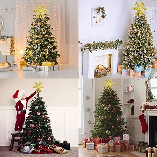 LIKYUU Christmas Tree Topper,Gold Christmas Tree Topper Lighted With LED Rotating Snowflake Projector Lights 3D Lighted Ornaments Festival Lights Christmas Tree Decorations 6 LIKYUU Christmas Tree Topper,Gold Christmas Tree Topper Lighted With LED Rotating Snowflake Projector Lights 3D Lighted Ornaments Festival Lights Christmas Tree Decorations - Image 4