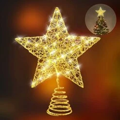 INAROCK Christmas Tree Toppers，8-Inch Star Tree Toppers Metal Design Glittered Tree-top Star, 15 LED Lights Christmas Tree Topper Star For Christmas Home Decoration (Golden) -National Tree Company Sale Shop 51rtsmHqUL. AC