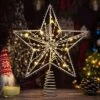 Christmas Tree Topper Stars Decorations With 10 Warm LED Lights Delicate Beads For Festive Parties Regular Size Christmas Tree Ornaments , Indoor Home Decor (Silver)