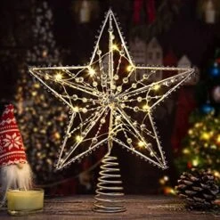 Christmas Tree Topper Stars Decorations With 10 Warm LED Lights Delicate Beads For Festive Parties Regular Size Christmas Tree Ornaments , Indoor Home Decor (Silver) -National Tree Company Sale Shop 51s2H1aK52L. AC