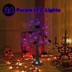 PEIDUO Halloween Decorations, 2 FT Black Halloween Tree With 24 Purple Lights And 8 Bat Halloween Tree Ornaments, Light Up Halloween Decorations With Timer For Indoor Home Table Decor Battery Powered -National Tree Company Sale Shop 51sBZdsVmvL
