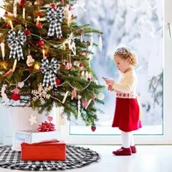 Christmas Tree Topper Bow Buffalo Plaid Christmas Tree Topper Xmas Decor Rustic Tree Toppers Large Outdoor Bows Ribbon Tree Topper With Xmas Plaid Tree Skirt Ornament (Black And White) -National Tree Company Sale Shop 51sCZp92SFL