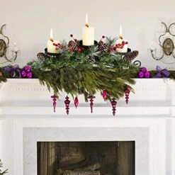 Artiflr 20 Inch Christmas Candle Holder Centerpiece, Pine Cones And Red Berry Table Centerpiece With 3 Candle Holders Table Accent Centerpiece For Festival Home Decoration -National Tree Company Sale Shop 51sEjLjH31L