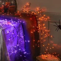 Fudios Lighted Halloween Garland With 120 Orange And Purple LED Fairy Lights For Mantle, Halloween Black Garland With Lights 8 Functios Battery Operated 6FT Indoor Outdoor Home Wall Decoration -National Tree Company Sale Shop 51sJR8VeDhL. AC