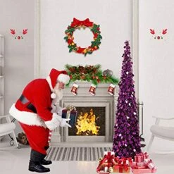 MACTING 5ft Pop Up Christmas Tinsel Tree With Stand Easy-Assembly Tinsel Coastal Glittery Plump Foil Sequin Christmas Tree For Holiday Xmas Decorations (Purple) -National Tree Company Sale Shop 51sMvdprwTL