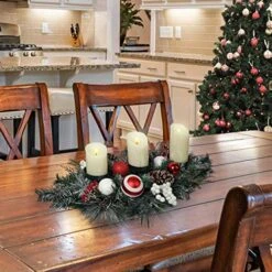 V&M VALERY MADELYN 30 Inch Traditional Red White Christmas Candle Holder With Berry Pine Cone And Ball Ornaments, Candle Holders Candelabrum Centerpiece For Tabletop Xmas Decor(Excluded Candles) -National Tree Company Sale Shop 51tJqrxnRzL