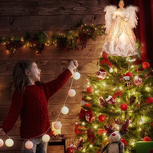 Christmas Angel Tree Topper With Feather Wings, Plug In Christmas Tree Ornament For Indoor Office Xmas New Year Holiday Tree Decoration 6 Christmas Angel Tree Topper With Feather Wings, Plug In Christmas Tree Ornament For Indoor Office Xmas New Year Holiday Tree Decoration - Image 4