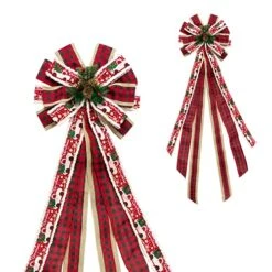 MOLILI Christmas Tree Topper Bows With Long Streamers,44.5x13 Inches Red Truck Buffalo Plaid Ribbon Bow Christmas Decorations,Rustic Farmhouse Banister Christmas Tree Ornament Red