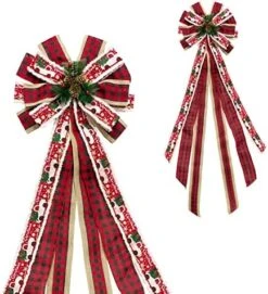MOLILI Christmas Tree Topper Bows With Long Streamers,44.5x13 Inches Red Truck Buffalo Plaid Ribbon Bow Christmas Decorations,Rustic Farmhouse Banister Christmas Tree Ornament Red -National Tree Company Sale Shop 51toLa3HzNL. AC