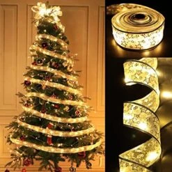 TURNMEON [ Extra Long ] 50 Ft 150 LED Ribbon Christmas Tree Lights Decoration, Adapter Powered Double Layer Copper Wire Fairy String Lights Christmas Tree Decorations Home Indoor New Year -National Tree Company Sale Shop 51ttojSYsLL. AC
