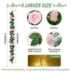 Yastouay 2Pcs 13.5Ft Pink Flower Garland With 2Pcs Lights, Butterfly Artificial Rose Garland Fake Rose Vines Flower Vines For Backdrop Wedding Table Centerpiece Decoration Baby Shower Room Decor -National Tree Company Sale Shop 51uTbpCNLiL