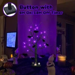 PEIDUO Halloween Decorations, 2 FT Black Halloween Tree With 24 Purple Lights And 8 Bat Halloween Tree Ornaments, Light Up Halloween Decorations With Timer For Indoor Home Table Decor Battery Powered -National Tree Company Sale Shop 51ui0MCBDhL
