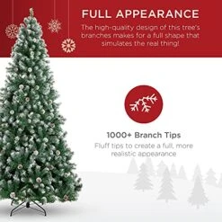 Best Choice Products 7.5ft Pre-Decorated Holiday Christmas Tree For Home, Office, Party Decoration W/ 1,346 PVC Branch Tips, Partially Flocked Design, Pine Cones, Metal Hinges & Base - Green/White 13 Best Choice Products 7.5ft Pre-Decorated Holiday Christmas Tree For Home, Office, Party Decoration W/ 1,346 PVC Branch Tips, Partially Flocked Design, Pine Cones, Metal Hinges & Base - Green/White -National Tree Company Sale Shop 51ujw0EOLmS