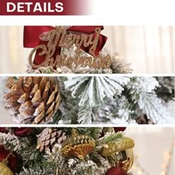 Lucky Monet 18Inch Tabletop Christmas Tree Mini Artificial Snow Flocked Pine Xmas Tree For Table Top Desk Home Office Shop Decor (Red) -National Tree Company Sale Shop 51ul2XU8jGL