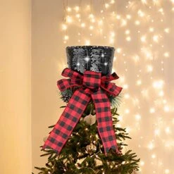 Christmas Tree Topper Hat, Homgaty Sequins Bling Bowler Derby Hat With Lattice Bow And Long Ribbon, Christmas Tree Decorations Topper Hat Ornament For Holiday Home Decor (Black) 13 Christmas Tree Topper Hat, Homgaty Sequins Bling Bowler Derby Hat With Lattice Bow And Long Ribbon, Christmas Tree Decorations Topper Hat Ornament For Holiday Home Decor (Black) -National Tree Company Sale Shop 51uorowj5cL