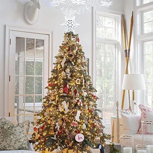 YEAHOME Snowflake Christmas Tree Topper, 3D Lighted Christmas Tree Topper Snow-White Christmas Treetop With Snowflake Projector Lights For Christmas Tree Decorations 8 YEAHOME Snowflake Christmas Tree Topper, 3D Lighted Christmas Tree Topper Snow-White Christmas Treetop With Snowflake Projector Lights For Christmas Tree Decorations - Image 6