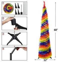 Rainbow Tinsel Pride Tree, 5FT Collapsible Pop Up Artificial Christmas Tree W/Premium Metal Stand Large Sequin Pencil Tree For Fireplace Party Home Office Xmas Decorations -National Tree Company Sale Shop 51v5s8uzDzL
