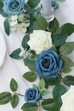 PONATIA 5FT Handcrafted Artificial Rose Flower Garland, Dusty Blue Flowers Greenery Garland For Wedding Ceremony Garlands Backdrop Arch Flowers, Ceremony Reception Table Decorations -National Tree Company Sale Shop 51vAbzP2ePL
