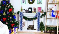 Christmas Tree Royal Blue Frost Tip Tinsel Garland Blue Silver Metallic Streamers Celebrate A Holiday Hanukkah Party Ceiling Hanging Decorations Indoor And Outdoor Disco Party Supplies -National Tree Company Sale Shop 51vBNQxJcEL