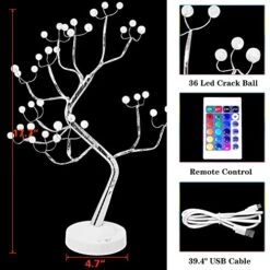 Tabletop RGB Color Changing Bonsai Tree Light,36L LED Fairy Tree Lamp,USB Battery Operated Remote Control 16 Color DIY Branches Artificial Tree,USB Battery Operated 6 Hour Timer(Crack Ball) -National Tree Company Sale Shop 51vCwATGjVL