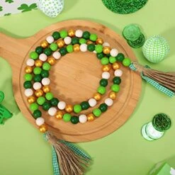2 Pieces St. Patrick's Day Easter Day Wood Bead Garlands With Tassels 10.8 Ft Farmhouse Rustic Country Wood Bead Boho Bead Garlands For Tiered Tray Decor (Attractive Color) -National Tree Company Sale Shop 51vH7dMBxDL