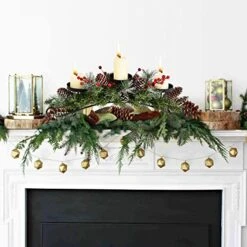 Artiflr 20 Inch Christmas Candle Holder Centerpiece, Pine Cones And Red Berry Table Centerpiece With 3 Candle Holders Table Accent Centerpiece For Festival Home Decoration -National Tree Company Sale Shop 51vXNj7eYlL