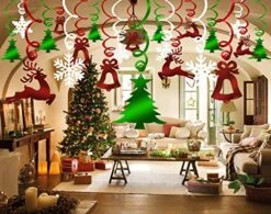 Christmas Hanging Swirl Decoration Kit(30pcs), Konsait Merry Christmas Swirls Garland Green Red Foil Hanging Ceiling Decoration For Xmas Winter Wonderland Holiday Ugly Christmas Sweater Party Decor -National Tree Company Sale Shop 51vhwvONwrL