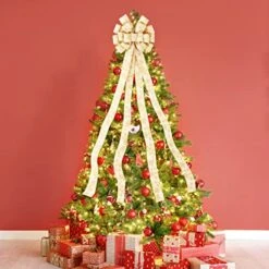 Christmas Tree Topper,44X12 Inch Artificial Xmas Tree Topper Bow Flower Decor With Glitter Snowflakes Print, Suitable For Wedding, Birthday Party, Thanksgiving Christmas Decoration(Gold) -National Tree Company Sale Shop 51vpkPoWMhL