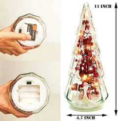 Dohance 11" LED Tower Glass Desktop Christmas Tree, Glass Xmas Tree Christmas Ornaments Set With Artificial Berries And Xmas Old Man Decor, 2 Style LED Modes, Home Table Decor Festive Gift -National Tree Company Sale Shop 51wHwkc2ofL