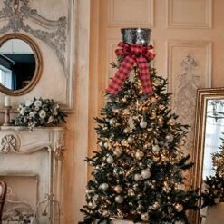 Christmas Tree Topper Hat, Homgaty Sequins Bling Bowler Derby Hat With Lattice Bow And Long Ribbon, Christmas Tree Decorations Topper Hat Ornament For Holiday Home Decor (Black) 12 Christmas Tree Topper Hat, Homgaty Sequins Bling Bowler Derby Hat With Lattice Bow And Long Ribbon, Christmas Tree Decorations Topper Hat Ornament For Holiday Home Decor (Black) -National Tree Company Sale Shop 51wJAsXR3VL