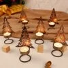Juegoal Set Of 6 Tea Light Candle Holders, Christmas Decorations Metal Xmas Tree Table Candle Holder, Rust-Proof Tabletop Tealight Centerpiece And Display For Holiday Home Mantel Fireplace