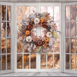 Valery Madelyn 24 Inch Fall Pumpkin Wreath, Farmhouse Autumn Wreath With Maple Leaves And Pine Cone For Front Door Window Fireplace Wall Decor Thanksgiving Harvest Indoor Outdoor Home Decorations -National Tree Company Sale Shop 51wTMvAve4L