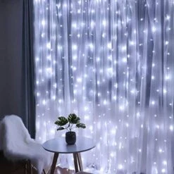 Fiee Fairy Curtain Lights,304 LED 9.8ftX9.8ft 30V 8Modes Safety Window Lights With Memory For Home Wedding Christmas Party Family Patio Lawn Garden Bedroom Outdoor Indoor Wall Decorations(Cool White) -National Tree Company Sale Shop 51waVId1CHL