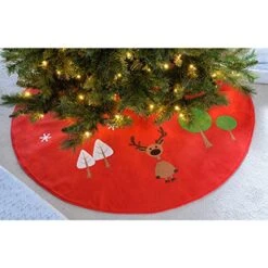 WeRChristmas Reindeer Christmas Tree Skirt Decoration, 120 Cm -Red