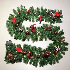 Hanizi 9 FT Christmas Garland, Battery Operated 8 Lighting Modes, Lighted Christmas Garland With 50 LEDs, Pine Cones, Red Berries -National Tree Company Sale Shop 51wgZtfH7BL