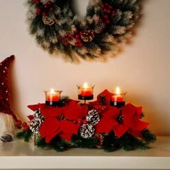 FORUP Christmas Centerpiece, Christmas Candle Holders, Christmas Tabletop Poinsettia Centerpiece With 3 Candle Holders, Romantic Holiday Candelabrum For Home Party Christmas Table Mantel Decorations -National Tree Company Sale Shop 51xC187VRLL