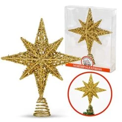 8 Inch Bethlehem Glitter Gold Star Christmas Tree Topper | Christmas Tree Toppers | Christmas Star Tree Topper | Rustic Tree Toppers Christmas Decorations | Christmas Tree Topper Star For 3-6 Ft Trees