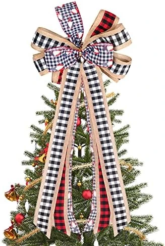 WBCBEC Christmas Tree Bow Topper, 31 X 13 Inches Red Black Christmas Bow Topper, Handmade Buffalo Plaid Decorative Bow, Burlap Wreath Bows Xmas Tree Topper, Handmade Tree Toppers Christmas Decorations 9 WBCBEC Christmas Tree Bow Topper, 31 X 13 Inches Red Black Christmas Bow Topper, Handmade Buffalo Plaid Decorative Bow, Burlap Wreath Bows Xmas Tree Topper, Handmade Tree Toppers Christmas Decorations - Image 7